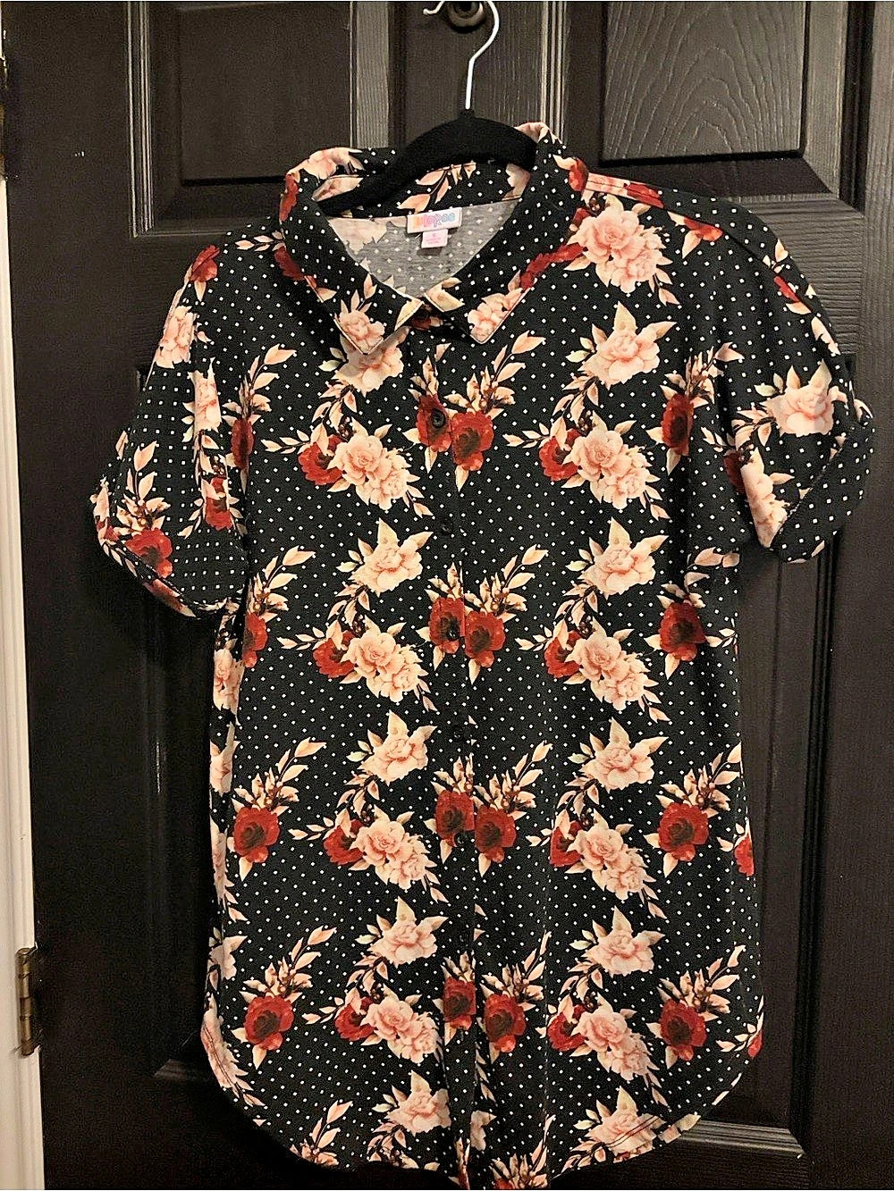LuLaRoe Floral Button Down Shirt in Black & Pink